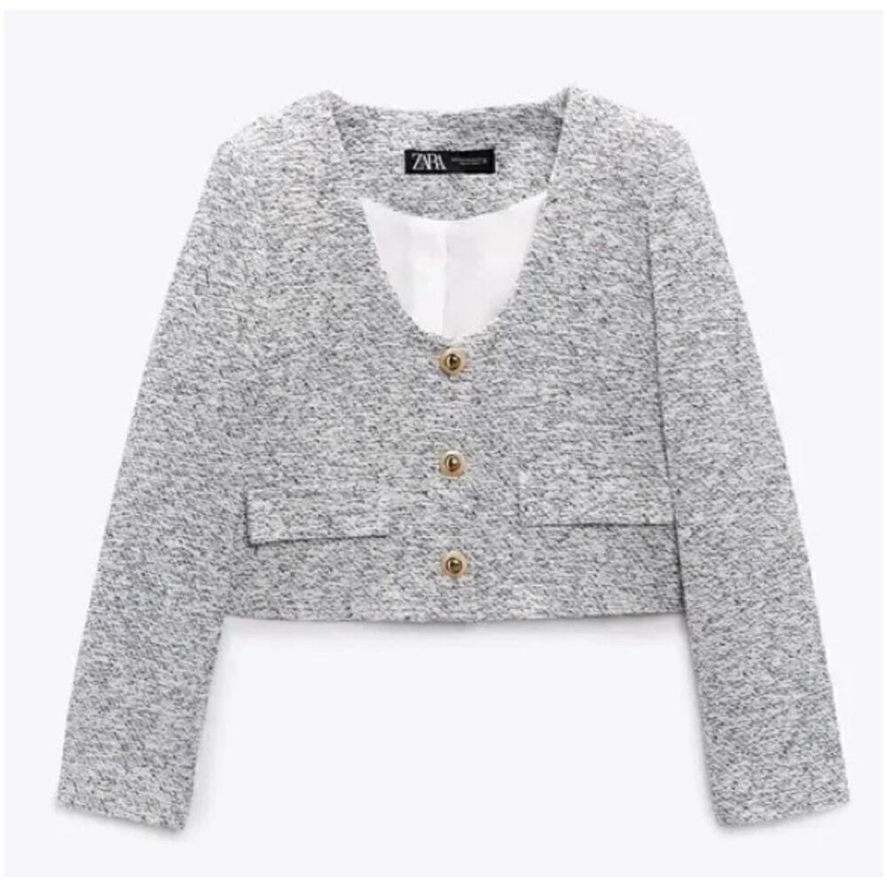 NWT Zara GOLD BUTTON TEXTURED BLAZER Size S